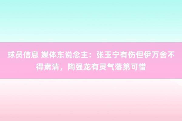 球员信息 媒体东说念主：张玉宁有伤但伊万舍不得肃清，陶强龙有灵气落第可惜