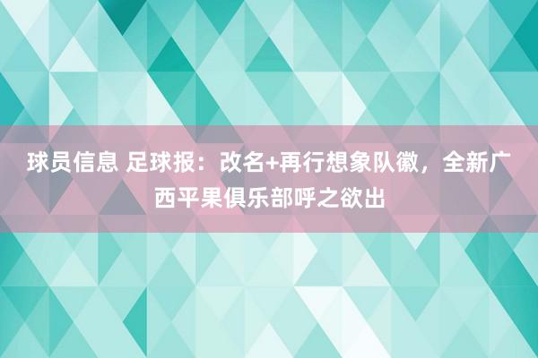 球员信息 足球报：改名+再行想象队徽，全新广西平果俱乐部呼之欲出