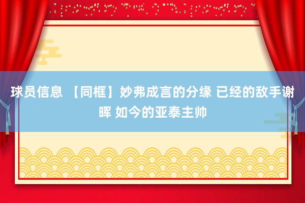 球员信息 【同框】妙弗成言的分缘 已经的敌手谢晖 如今的亚泰主帅