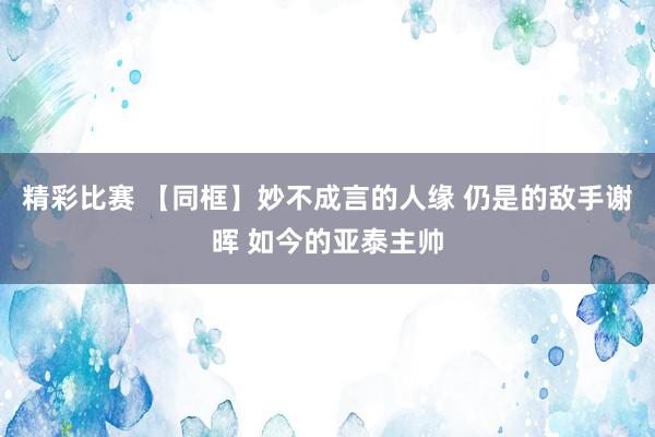 精彩比赛 【同框】妙不成言的人缘 仍是的敌手谢晖 如今的亚泰主帅